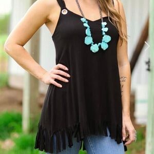Filly Flair Black Fringe Bottom Tunic - Size Small